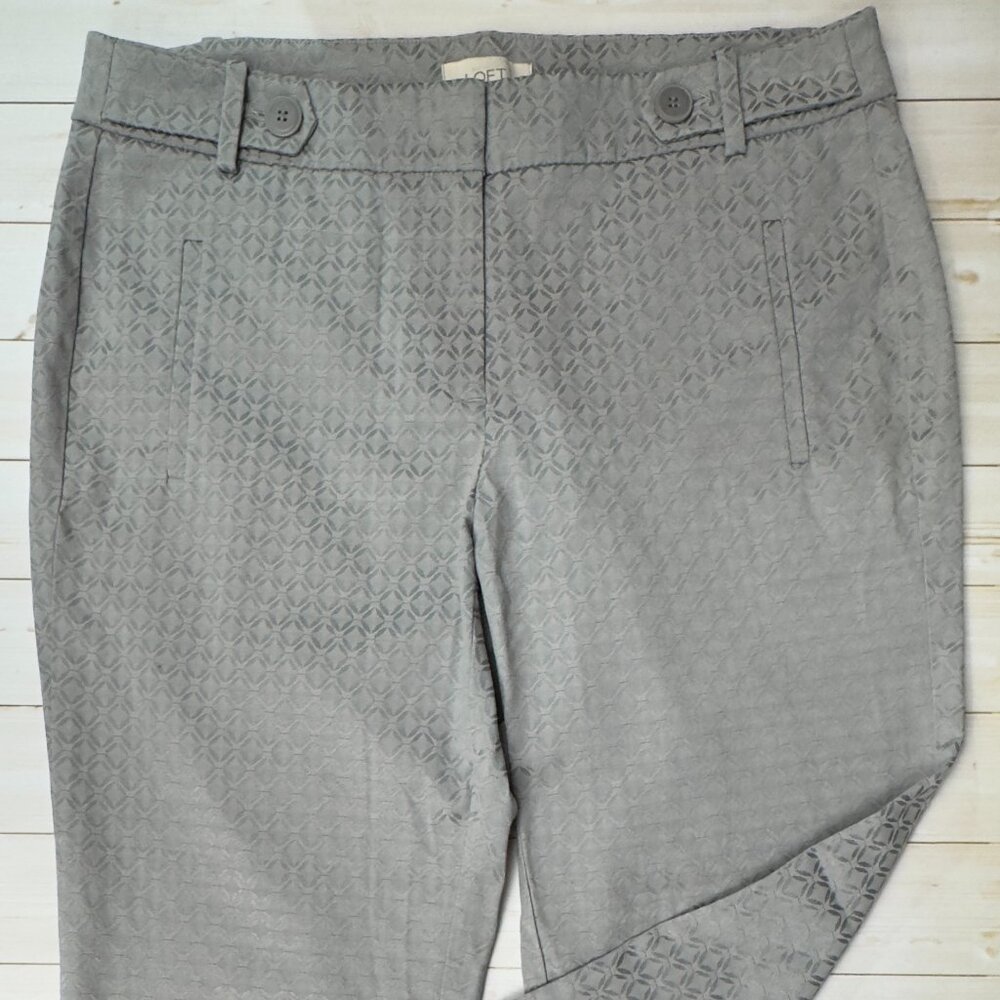 LOFT Ann Taylor Women’s 6P Petite Gray Geometric Jacquard Slim Ankle Dress Pants